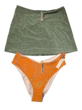 PINK Victoria's Secret Glitter Skirted Bikini Bottoms in Green and Orange
